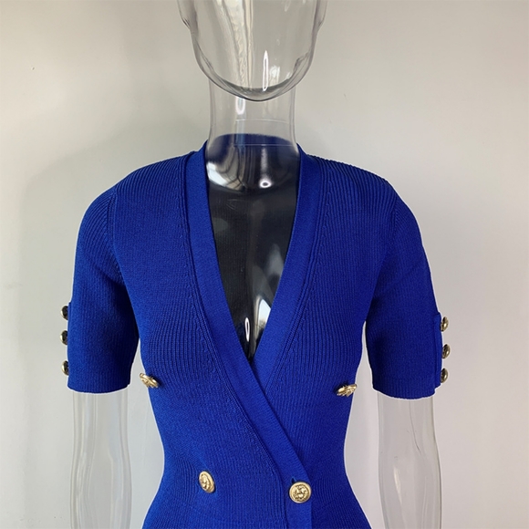 Blue NWT UNBRANDED Front Button Wrap Mini Dress - Picture 3 of 5